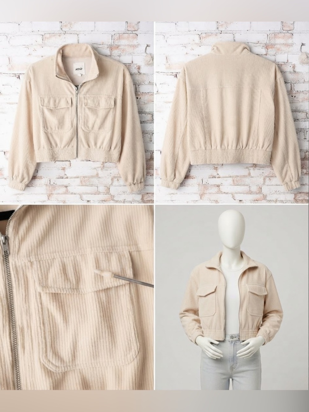 Aerie Cropped Jacket Womens Medium Corduroy Cream Zip Up Groove On Crop soft